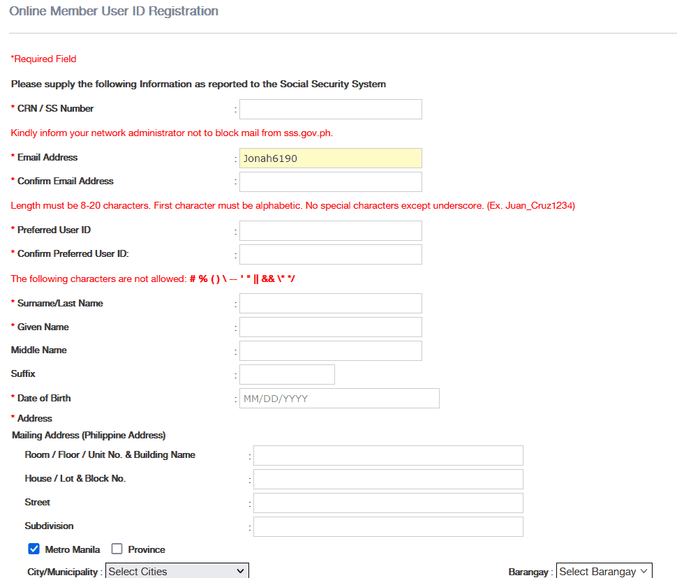 online member sss registration