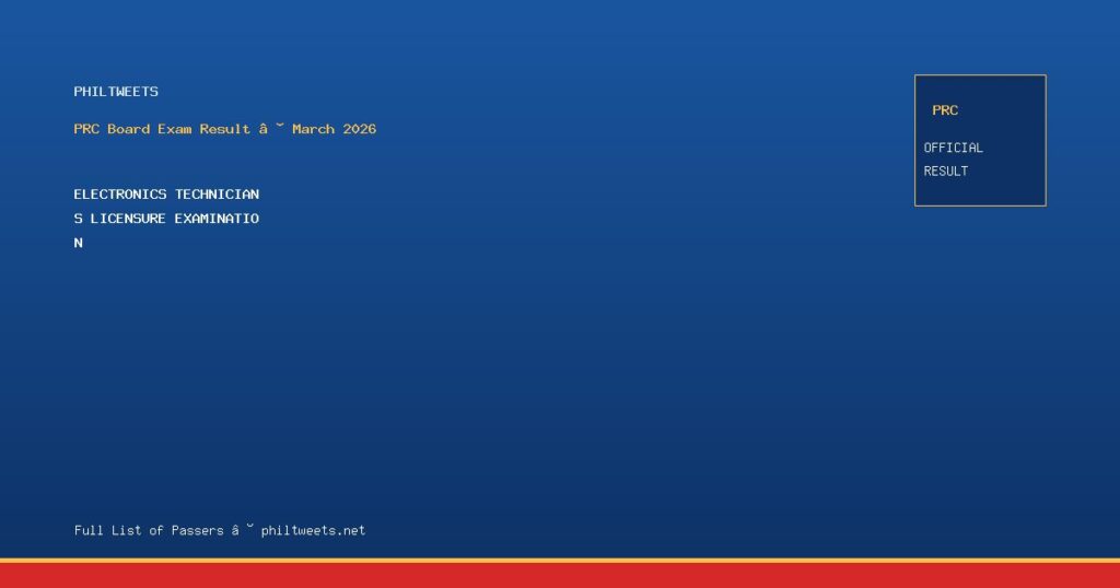 Electronics Technicians Licensure Examination Result March 2026 — Official PRC List of Passers