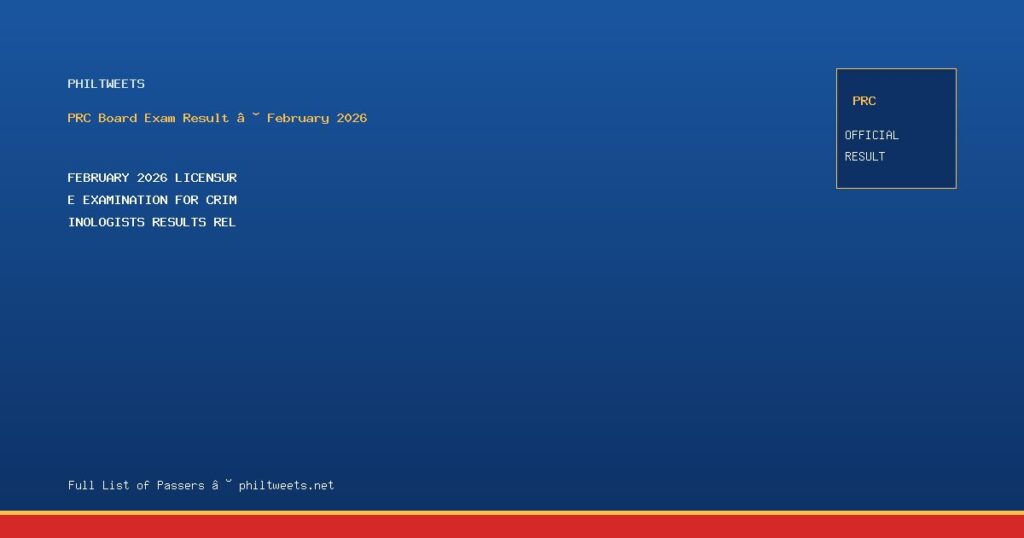 February 2026 Licensure Examination for Criminologists Results Released Result February 2026 — Official PRC List of Passers