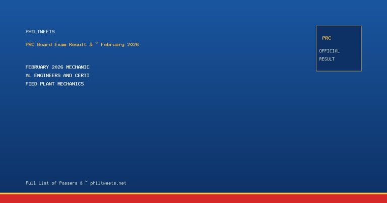 February 2026 Mechanical Engineers and Certified Plant Mechanics Result February 2026 — Official PRC List of Passers