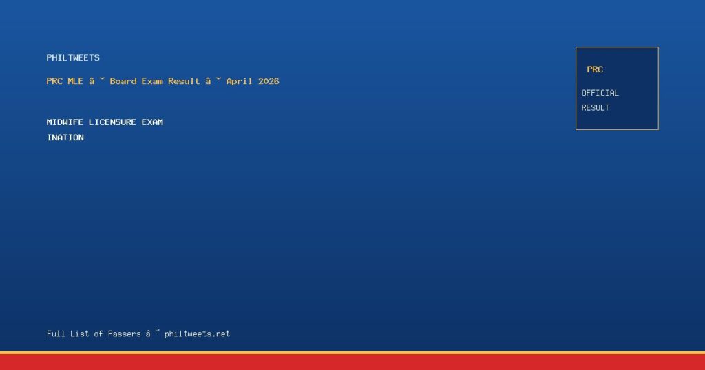 Midwife Licensure Examination Result April 2026 — Official PRC List of Passers