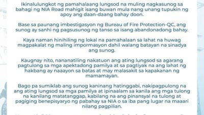 Quezon City Government — Quezon City Government Statement – Fire Incident in | PhilTweets