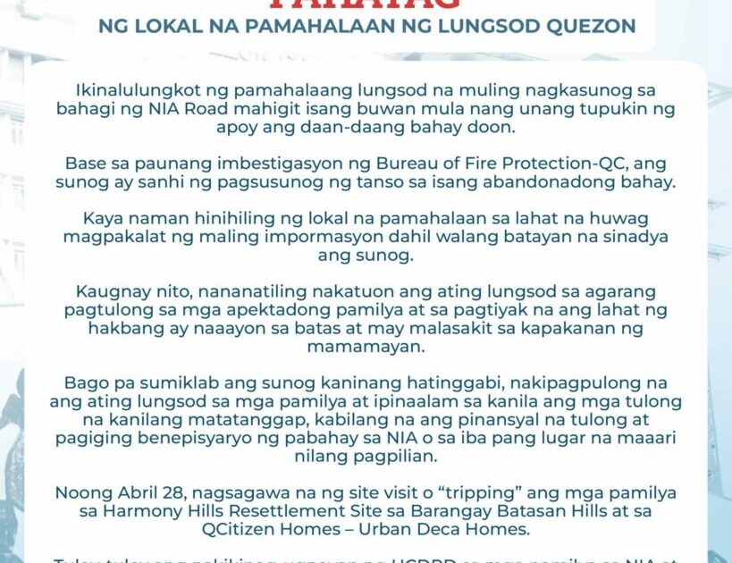 Quezon City Government — Quezon City Government Statement – Fire Incident in | PhilTweets