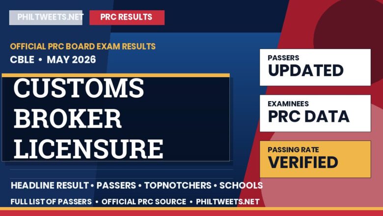 Customs Broker Licensure Examination Result May 2026 — Official PRC List of Passers