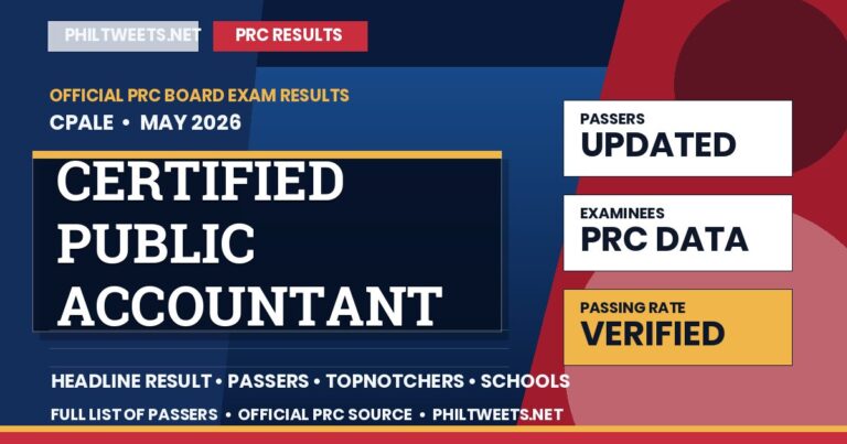 Certified Public Accountant Licensure Examination Result May 2026 — Official PRC List of Passers
