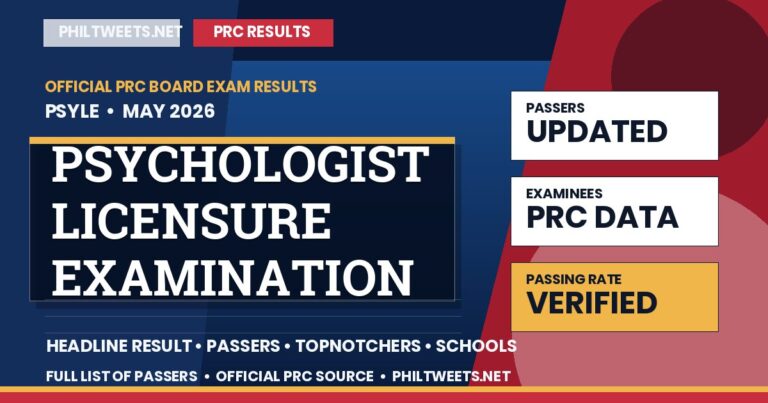 Psychologist Licensure Examination Result May 2026 — Official PRC List of Passers