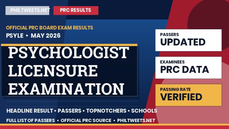 Psychologist Licensure Examination Result May 2026 — Official PRC List of Passers