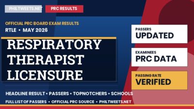 Respiratory Therapist Licensure Examination Result May 2026 — Official PRC List of Passers